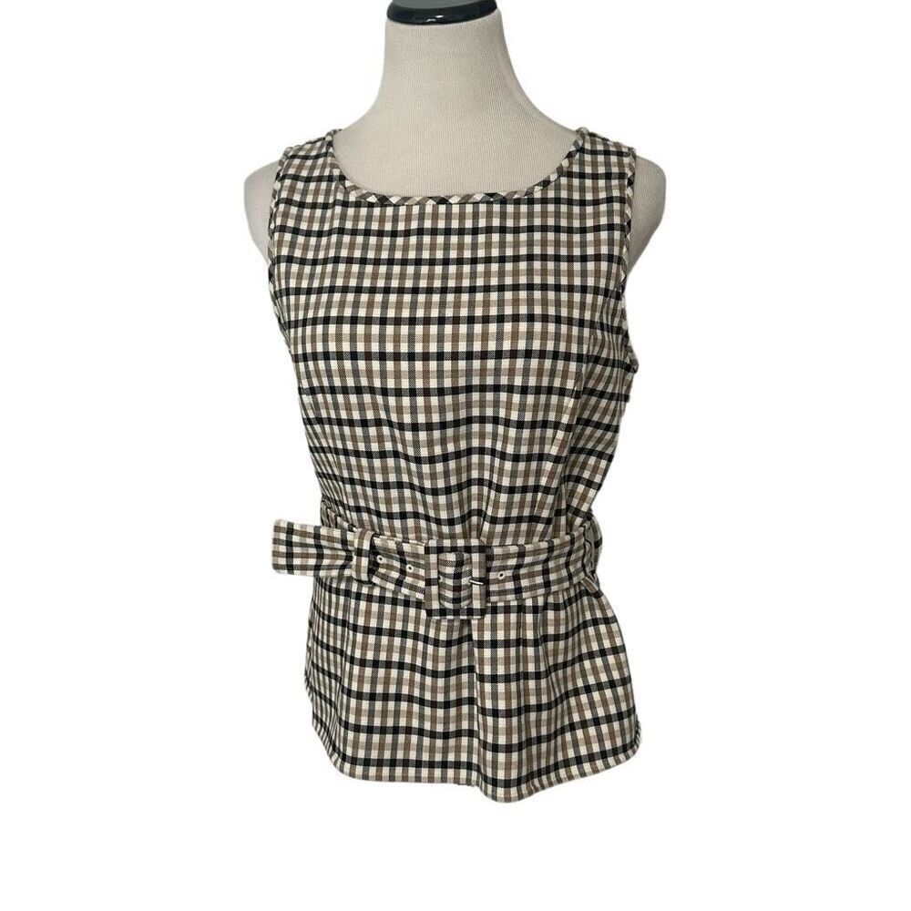New! Ann Taylor Plaid Belted Sleeveless Top Sz 8